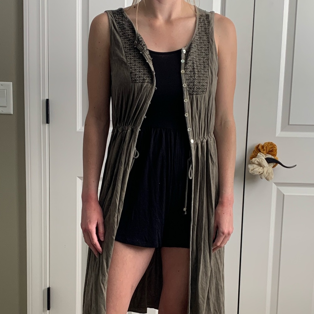 Long olive green cardigan